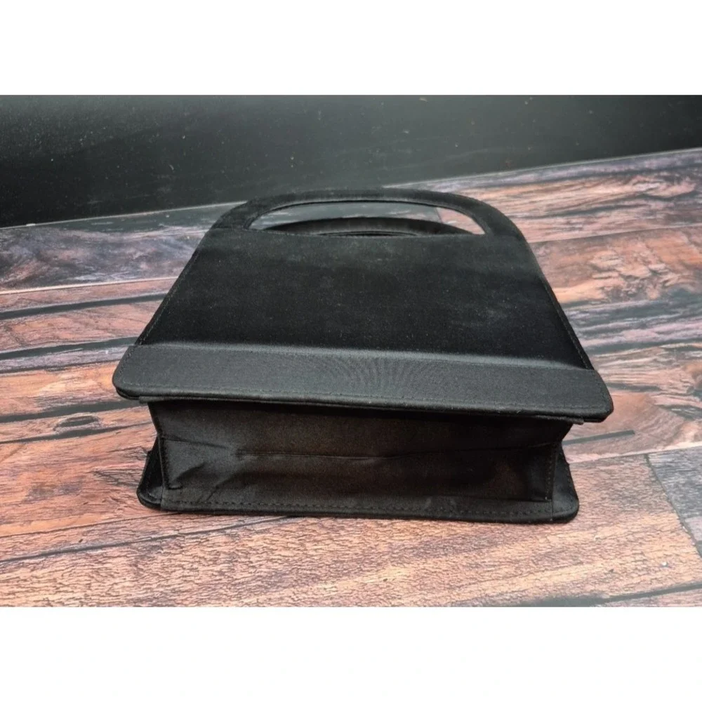 Black Satin Evening Bag Gold Bling Rope Strap Foldable Purse Wedding Prom Travel
